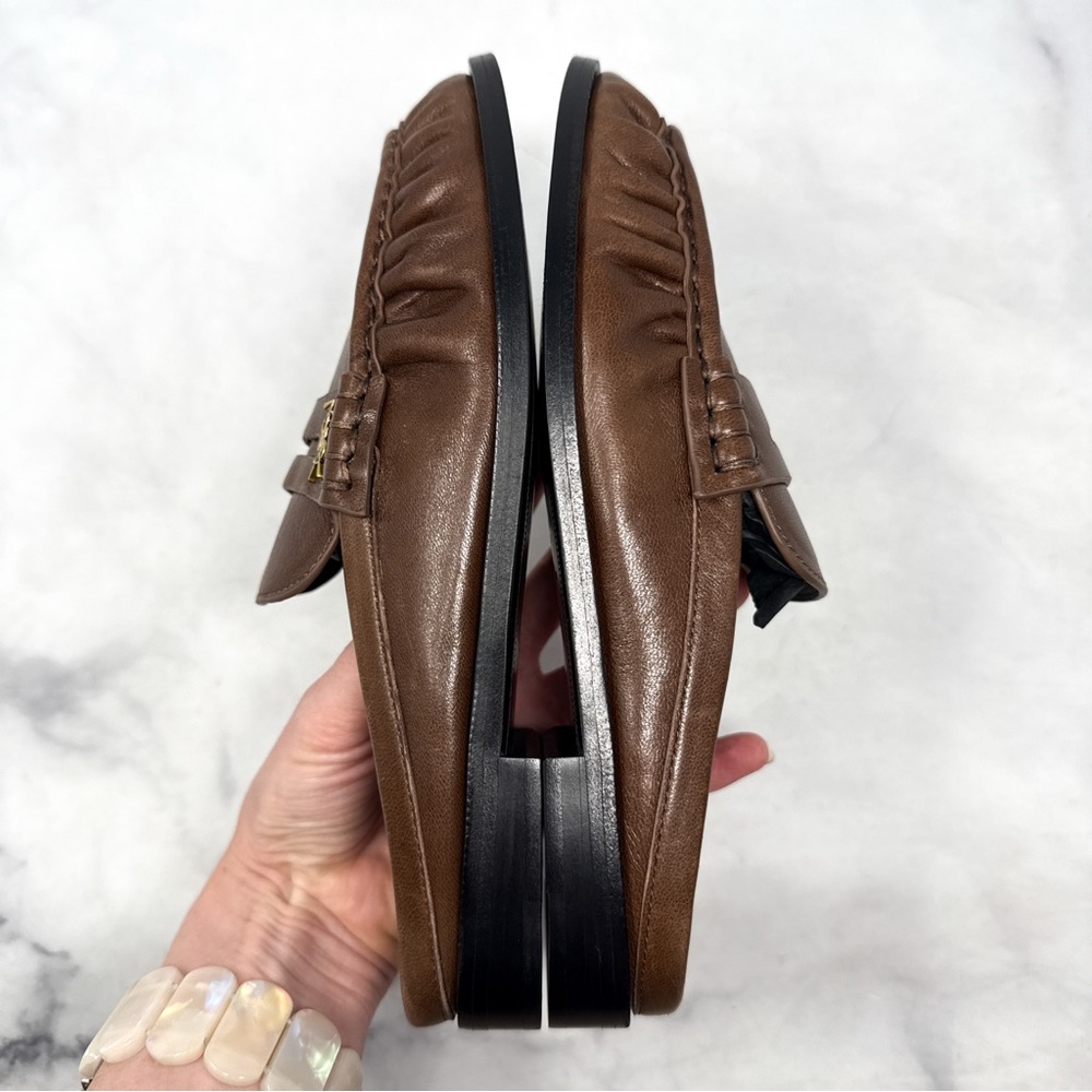 NEW Saint Laurent YSL Le Loafer Penny Mule Leather Backless Flat Shoes Brown 36 - Picture 5 of 10